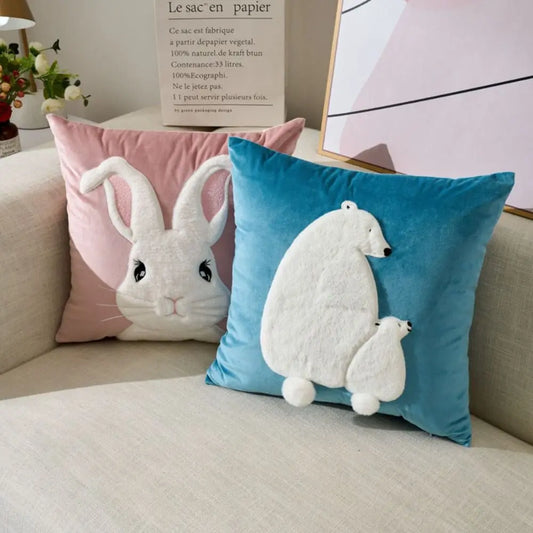 Rabbit Pattern Cushion Cover 45x45cm – Soft Cotton Pillowcase Cushion Cover Oasis Select