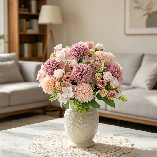 Silk Artificial Rose & Chrysanthemum Bouquet | Wedding Home Decor Artificial Flower Bouquet Peaceful Pleasures Health and Wellness