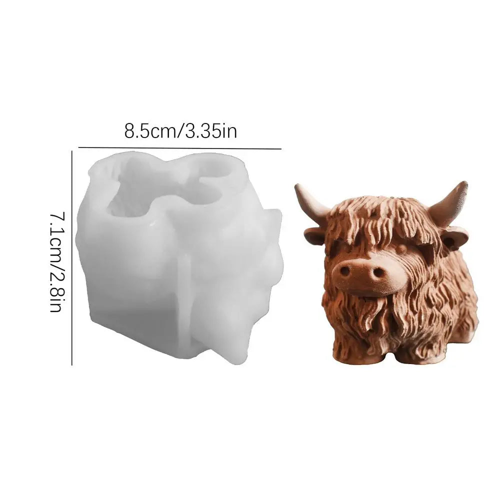 Candle Wax Molds 3D Highland Cow Silicone Mold Farm Animal Casting Craft Decorative Ornament for Home Travel Daily Classroom Peaceful Pleasures Health and Wellness A China Mainland