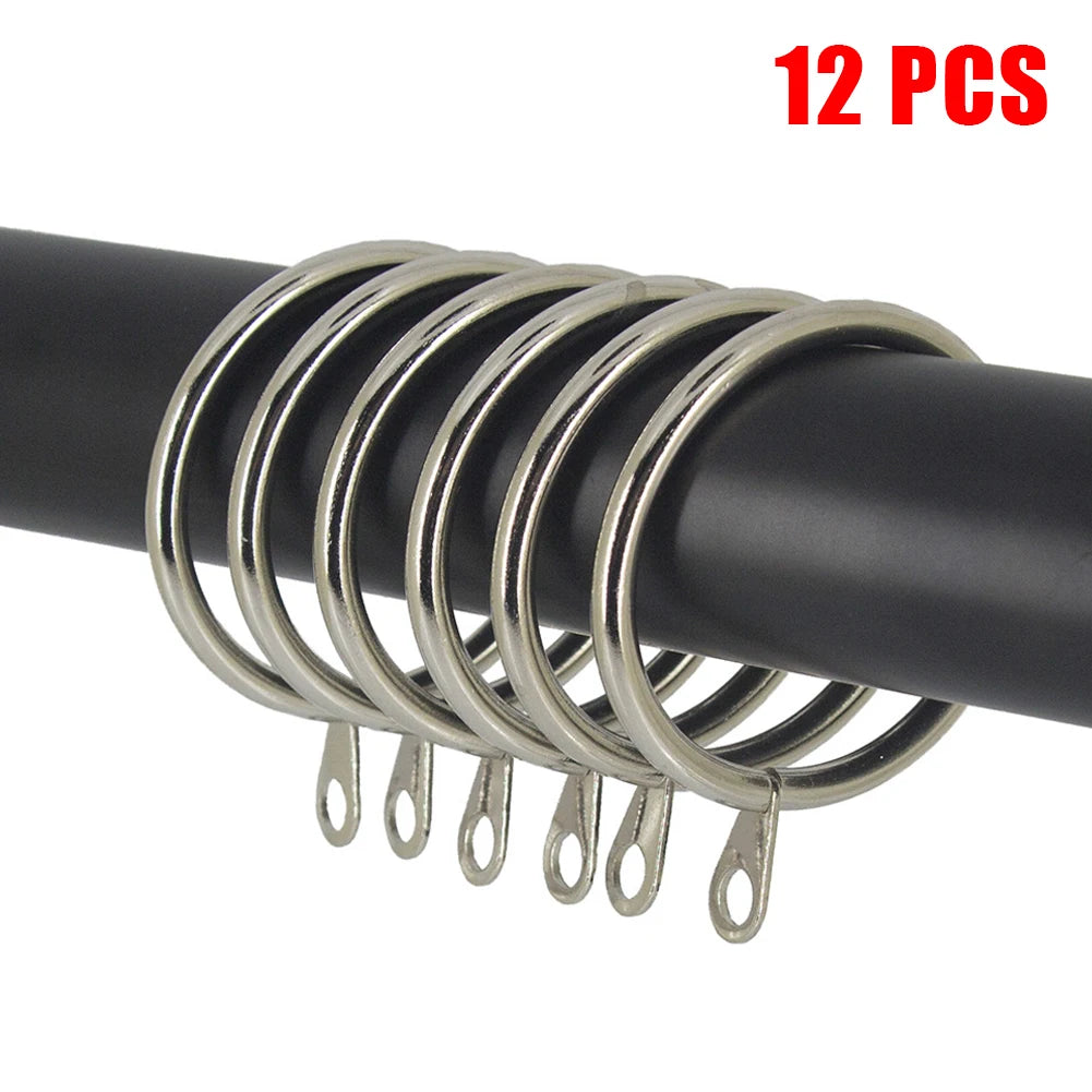 12 Curtain Rings Metal Black Silver White Iron Hanging Hooks Curtains
