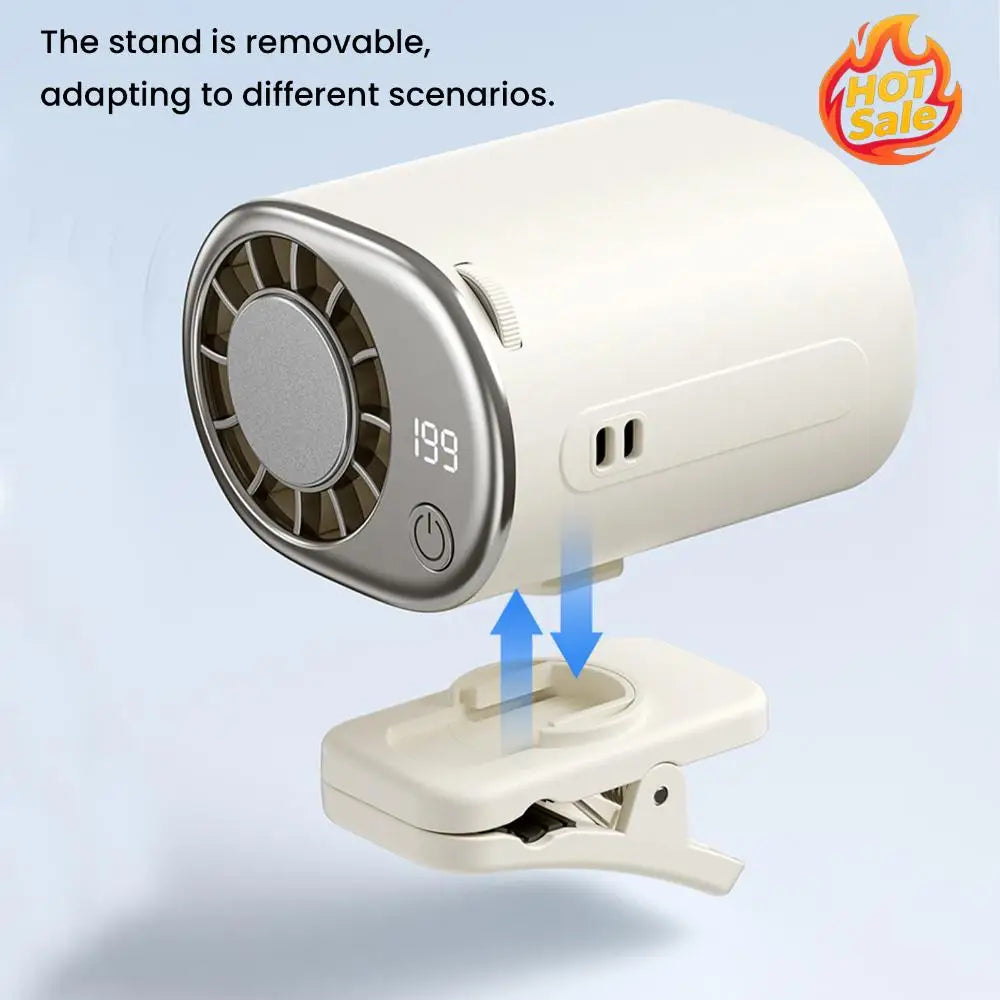 Portable USB Rechargeable Clip Fan – 199 Speeds & LED Display