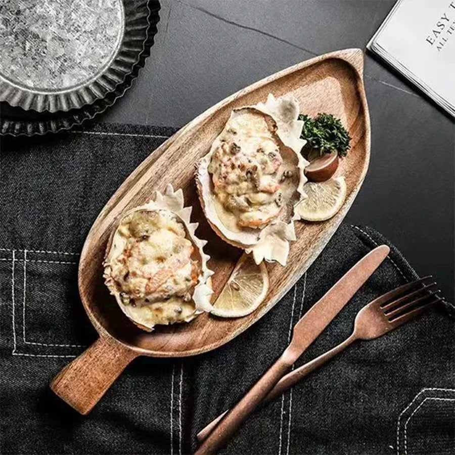 Japanesestyle High-looking Wooden Tray Afternoon Tea Snack Sushi Plating Leaf-shaped Plate Acacia Wood Tea Tray Dining Accessory Peaceful Pleasures Health and Wellness