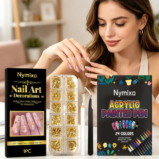 Nymixa DIY Nail Art Kit – 12 Color Pens & Glitter Decorations Nail Art Kit Oasis Select