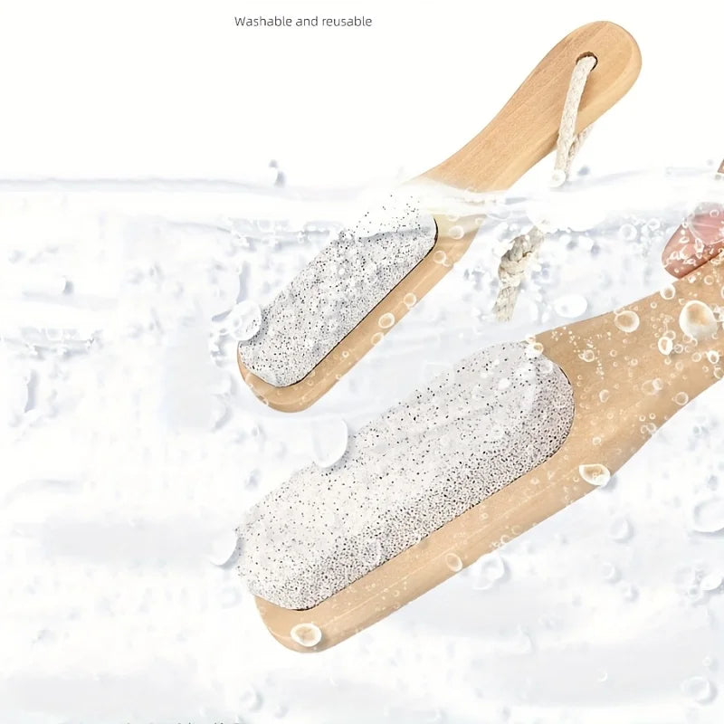 1pc Scrub Pumice Stone Foot Callus Remover Manual Scrubber Wooden Handle Natural Wood Design Durable Foot Care Tool Peaceful Pleasures Health and Wellness
