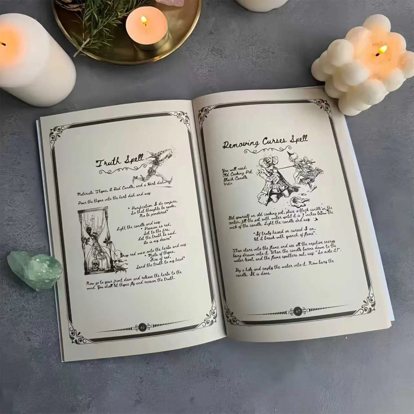 Witchcraft Spell Book Vintage Leather Look with Customizable Cover for Halloween Cosplay and RPG Blank Pages Peaceful Pleasures Health and Wellness