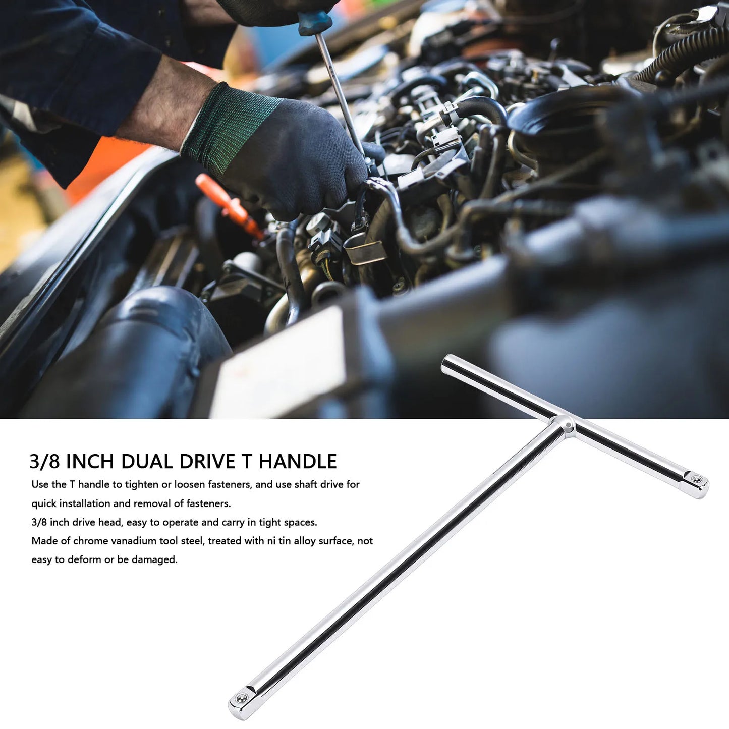3/8" Dual Drive T-Handle Wrench | Chrome Vanadium Steel