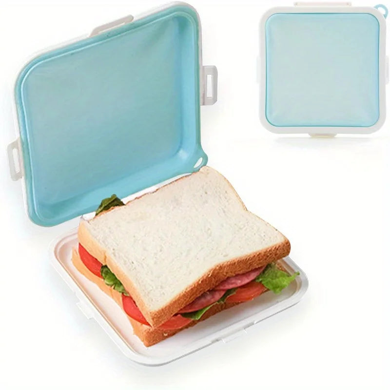 Sandwich Containers Silicone Sandwich Storage Box for Lunch, Travel - Snap-Off for Fruit, Salad, Snacks and Food Storage Peaceful Pleasures Health and Wellness Blue 1 1