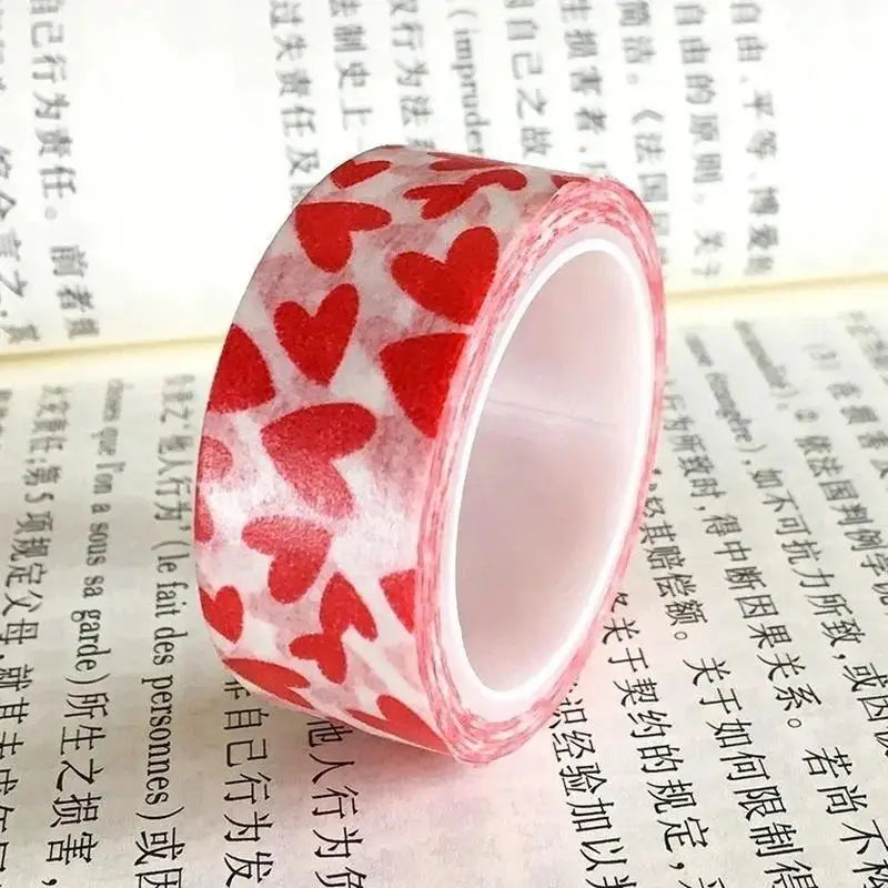 1 Roll DIY Decorative Paper Craft Tape Red Love Heart Pattern