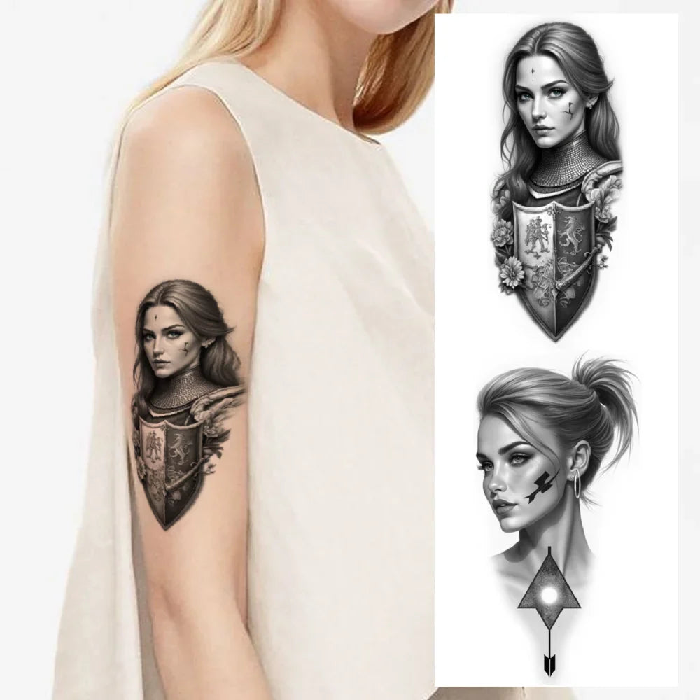 12pc Black & Grey Temporary Tattoos – Skull, Warrior & Animal