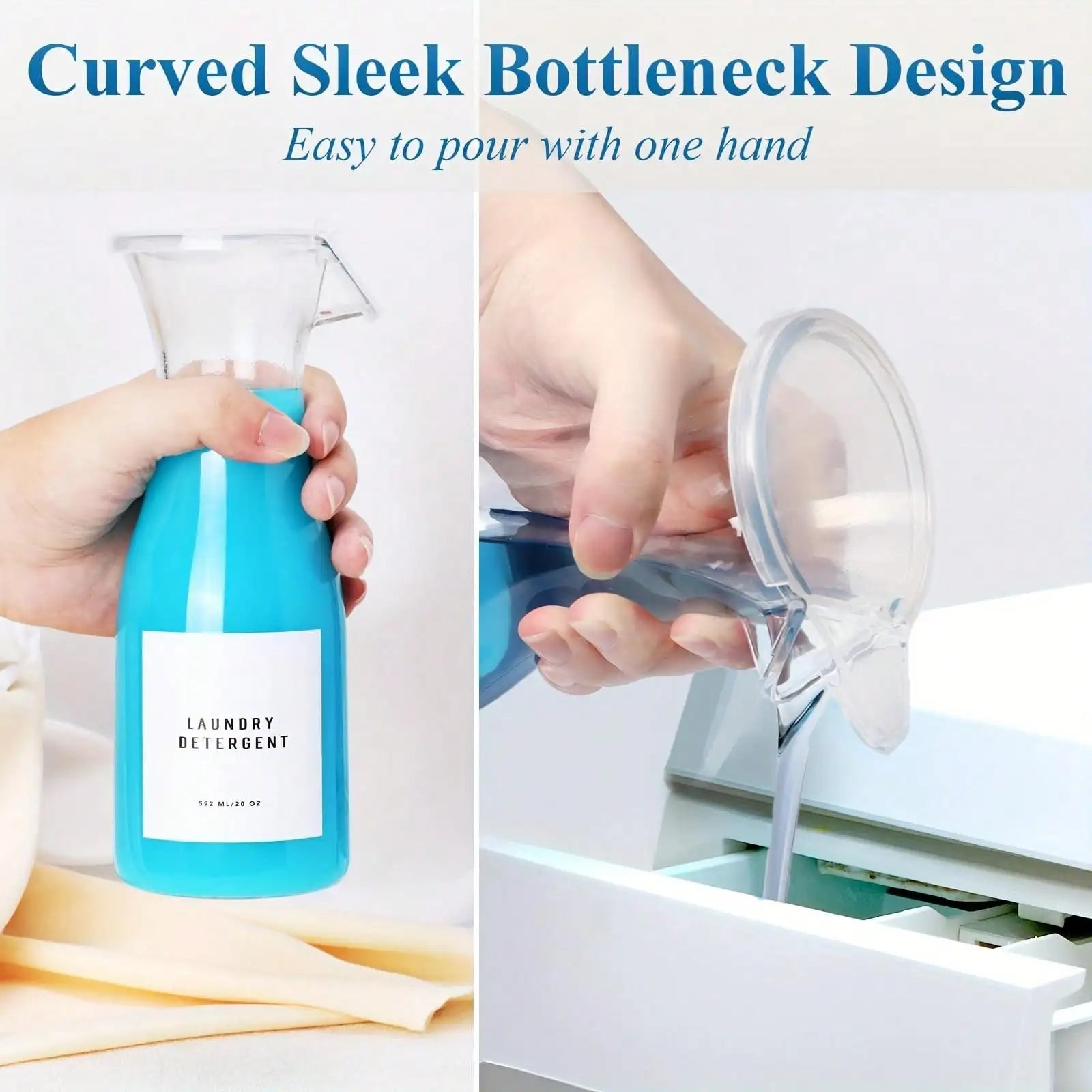 2 Pack Clear Laundry Detergent Dispenser Bottle 20oz with Label for Laundry Detergent Soap Fabric Softener Bleach Laundry Room Peaceful Pleasures Health and Wellness