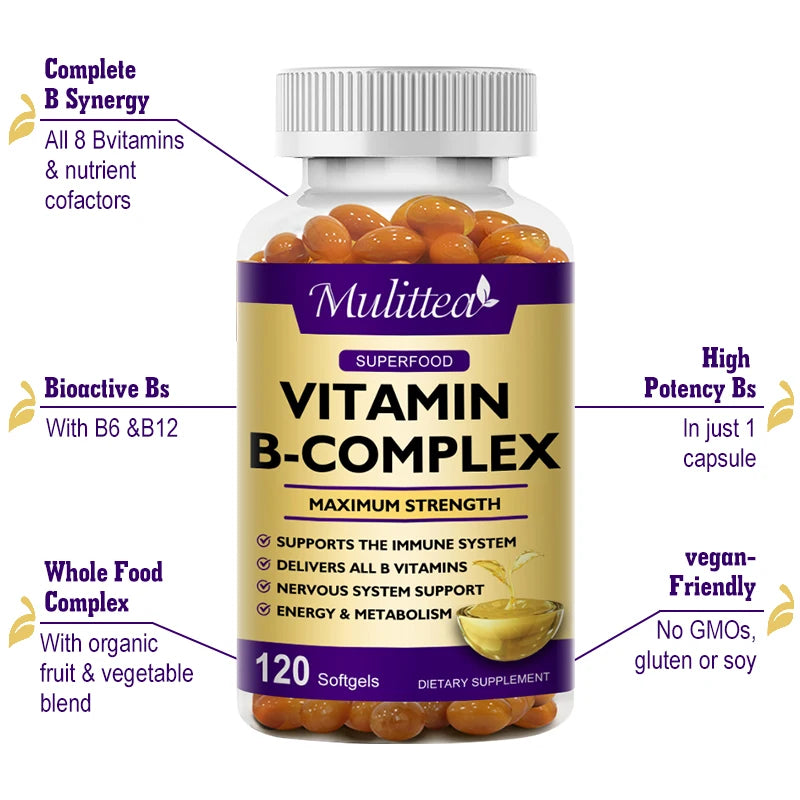 Vitamin B Complex Capsules – Energy, Mood, Stress & Immune Support | 120 Count Peaceful Pleasures Health and Wellness