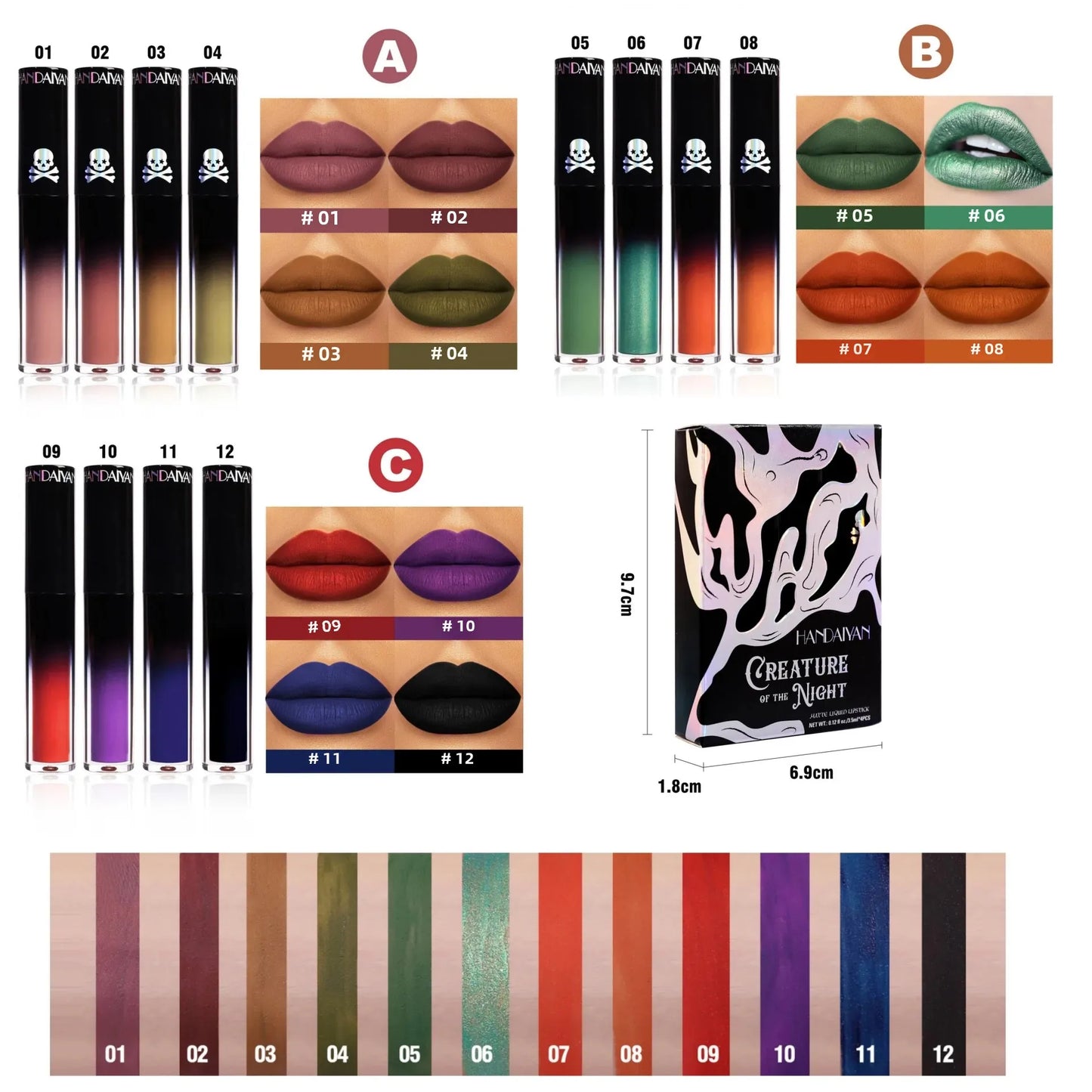 Handaiyan Gothic Matte Lip Gloss Set – 4pc Black & Purple