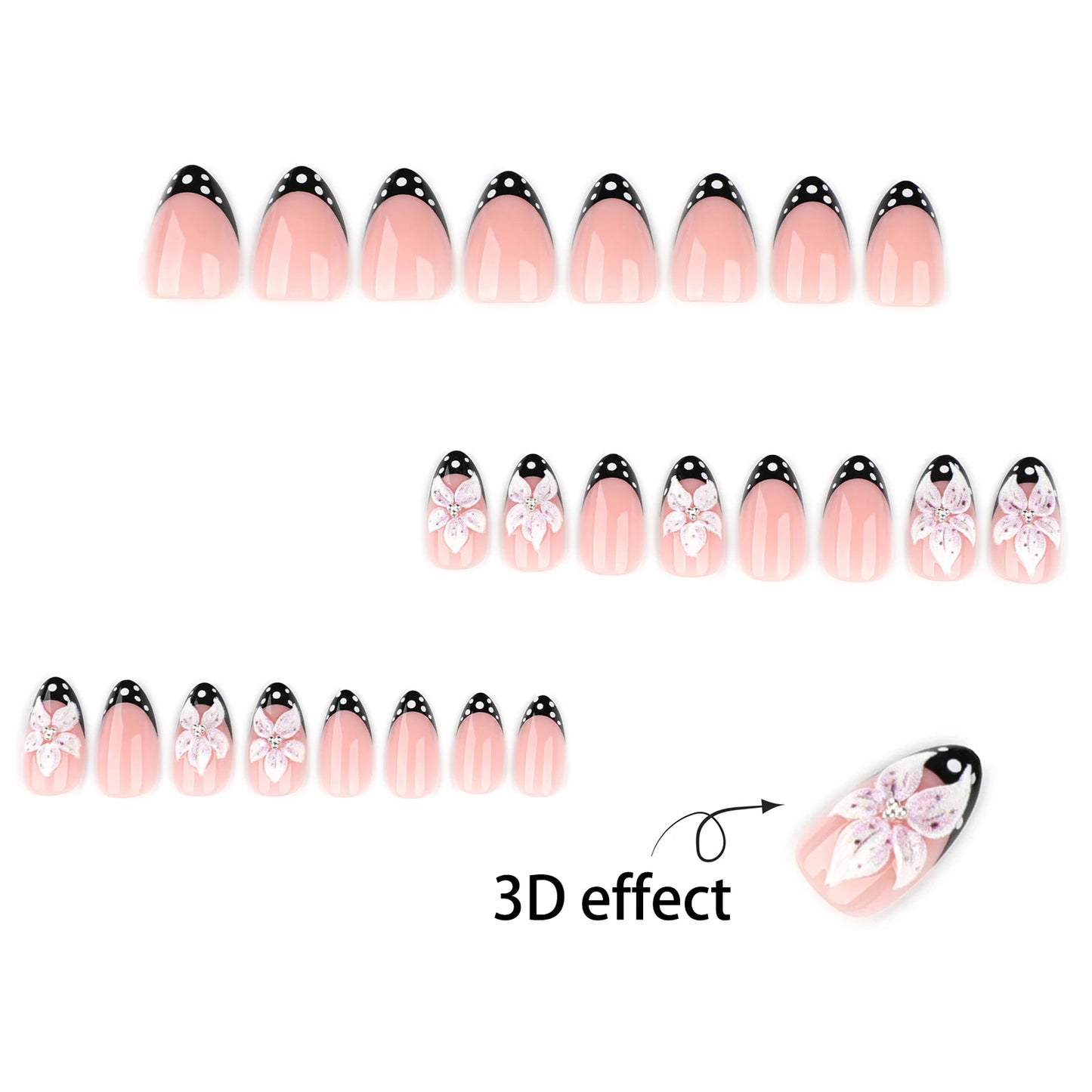 24pc Y2K French Press-On Nails | Glitter 3D Flower Almond Tips