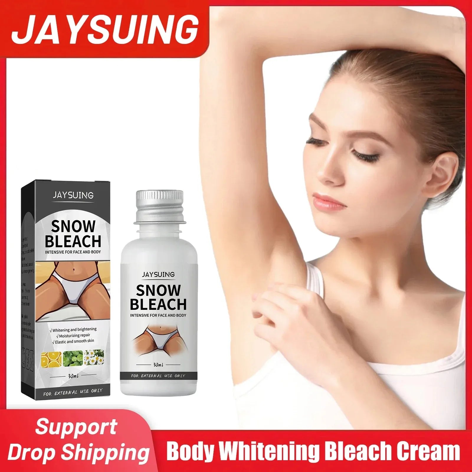 Body Whitening Bleach Cream Brighten Underarm Elbow Knees Joint Removal Intimate Parts Dark Spots Melanin Snow Bleach Cream 30ml Peaceful Pleasures Health and Wellness