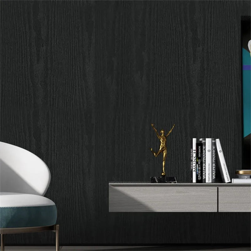 45cm Black Wood Grain Peel & Stick PVC Wallpaper | Waterproof