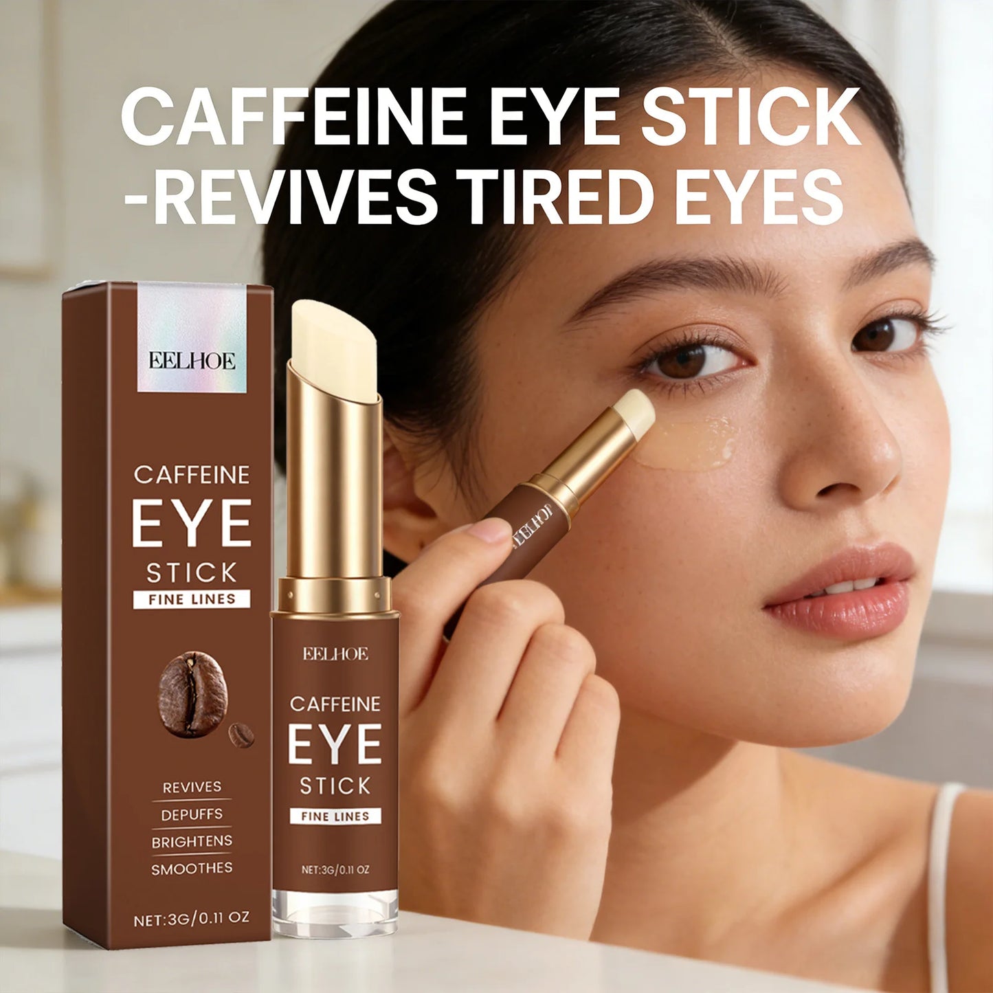Caffeine Eye Cream Stick Moisturizing Remove Eye Bag Improve Dullness Brightening Anti Puffiness Dark Circle Portable Eye Creams Peaceful Pleasures Health and Wellness