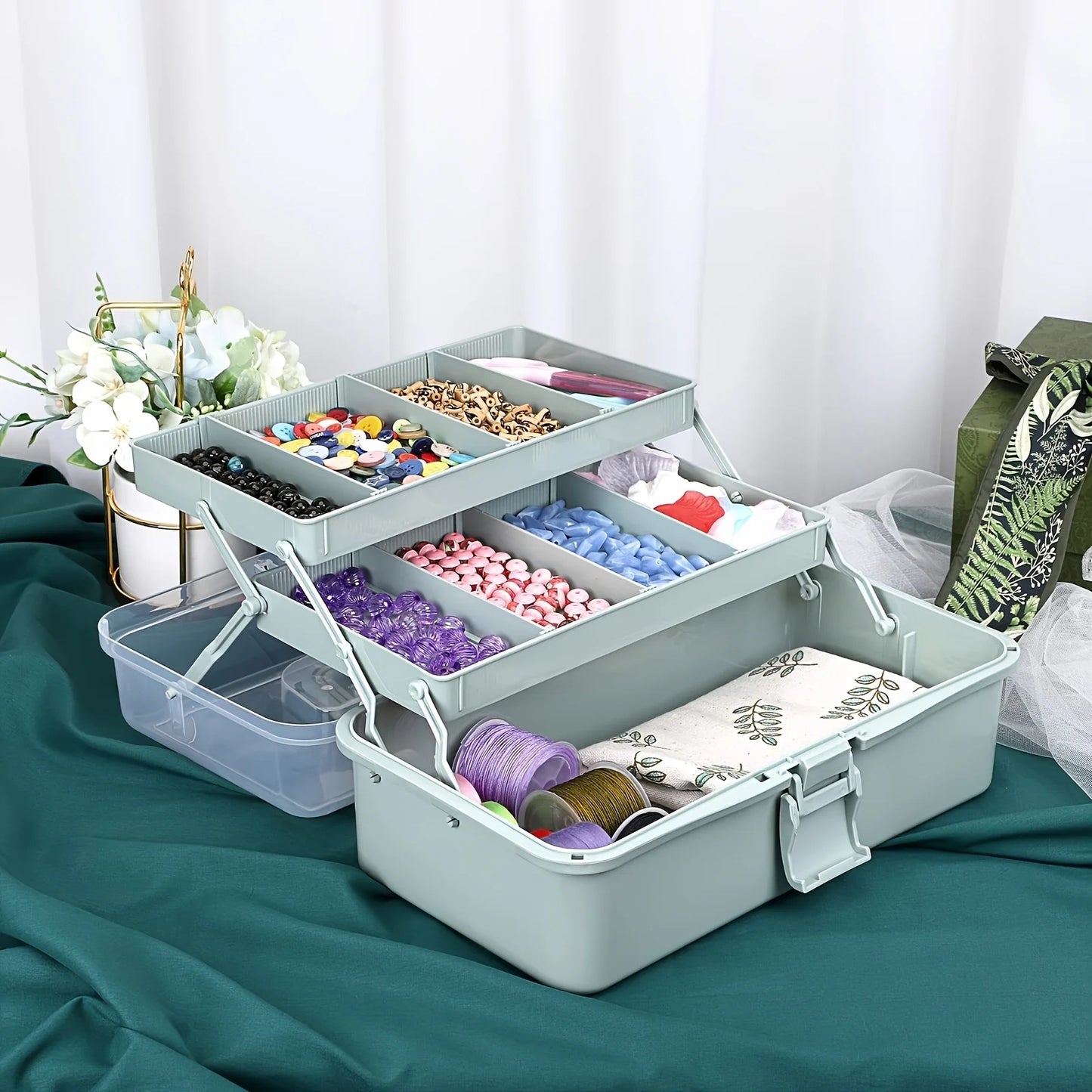 3-Layer Craft Organizer Box with Adjustable Dividers & Handle Craft Storage Organizer Peaceful Pleasures Health and Wellness