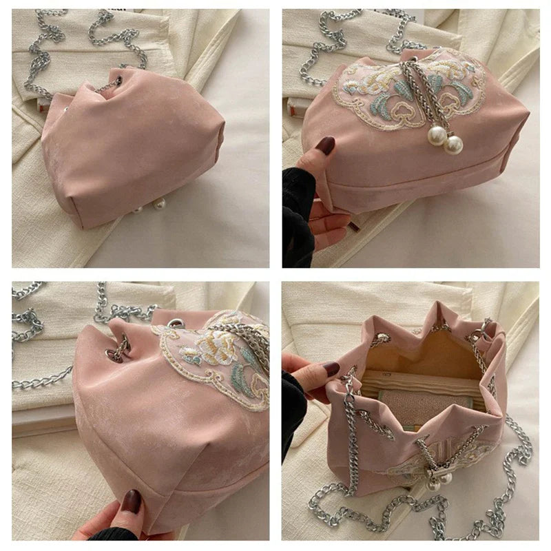 Chinese-Style Canvas Bucket Bag | Women's Retro Shoulder Bag