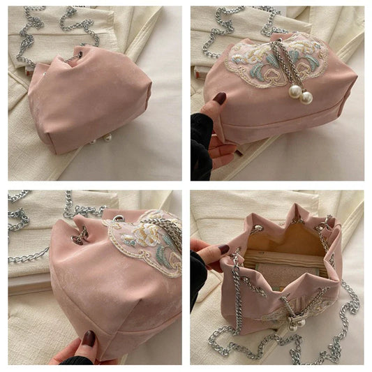 Chinese-Style Canvas Bucket Bag | Women's Retro Shoulder Bag Canvas Shoulder Bag Oasis Select