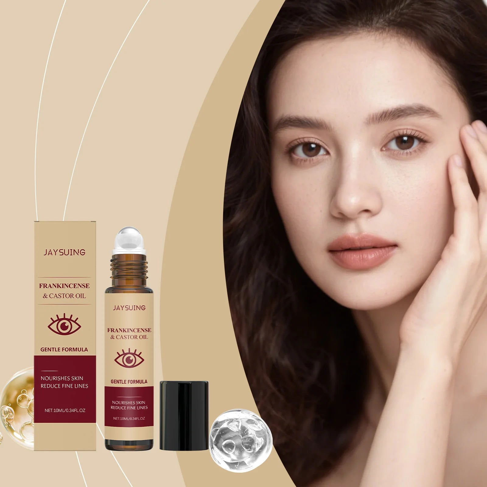 Castor Oil Eye Essence Dark Circles Eye Bags Anti-Puffiness Lift Firm Ball Massage Reduce Fine Lines Deep Nourish Eye Care Serum Peaceful Pleasures Health and Wellness