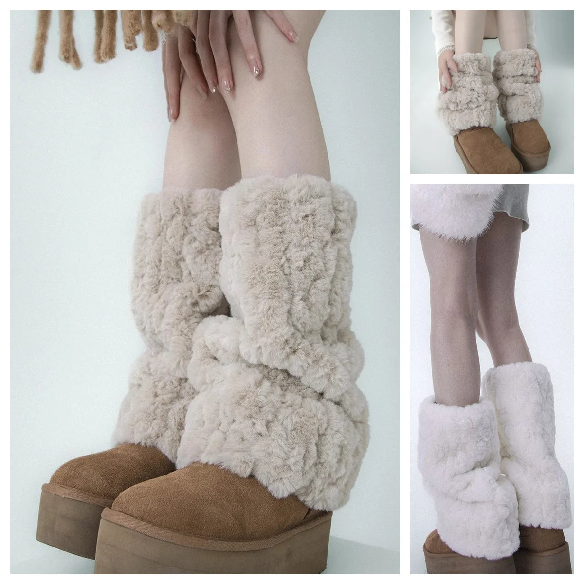 Winter Snowy High Tube Thickened Warm Faux Rabbit Fur Y2K Furry Leg Warmers Fashion Versatile Women Boot Cuffs Warm Calf Cover Peaceful Pleasures Health and Wellness