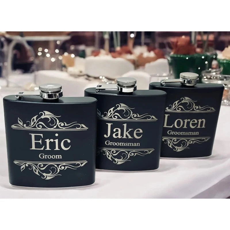 Personalized Engraved Black Flask | Groomsman Wedding Gift Engraved Flask Gift Peaceful Pleasures Health and Wellness