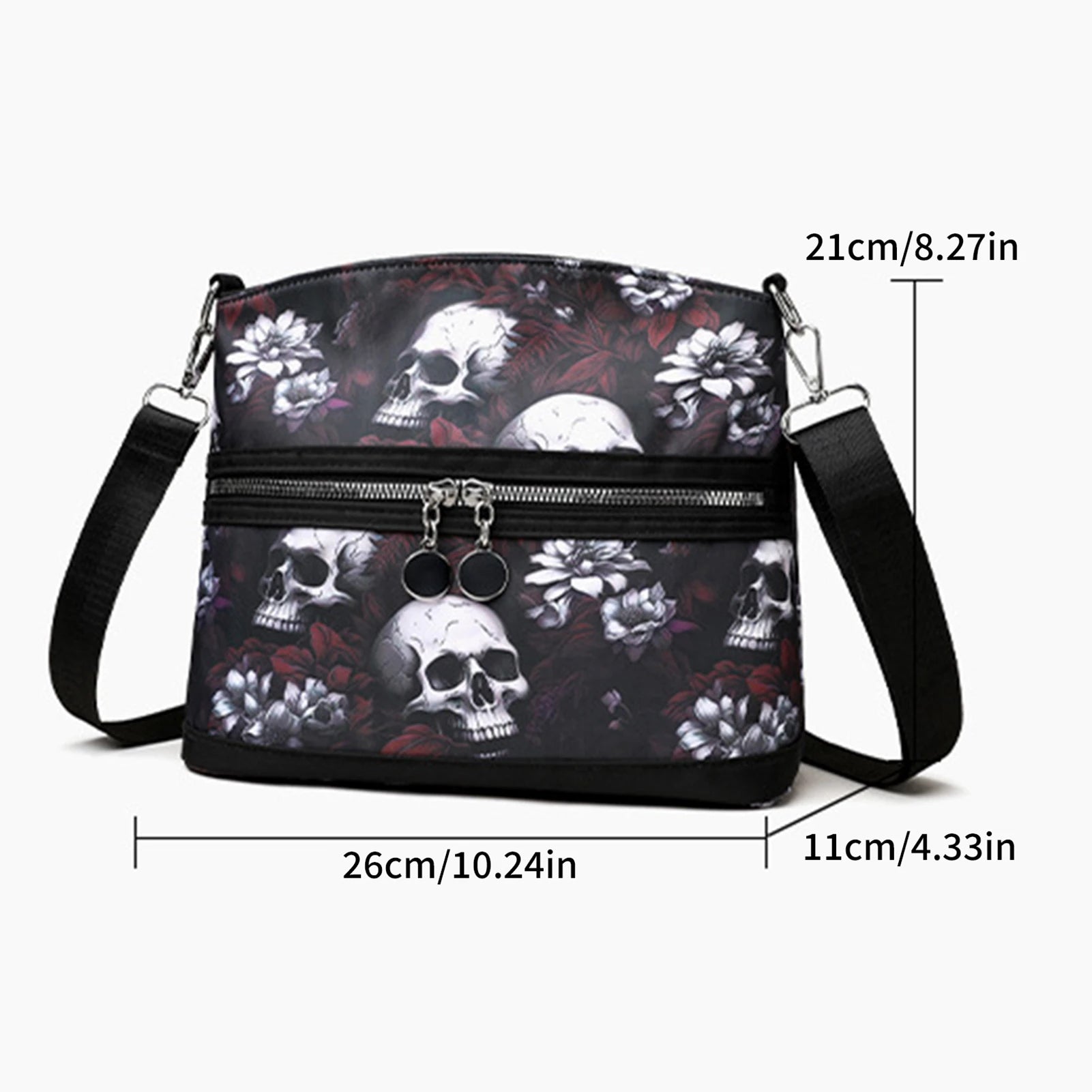 Skull Graphic Crossbody Purse for Women Commuter Multi Pocket Everyday Crossbody Bag Stylish Spacious Shoulder Ladies Purse Peaceful Pleasures Health and Wellness