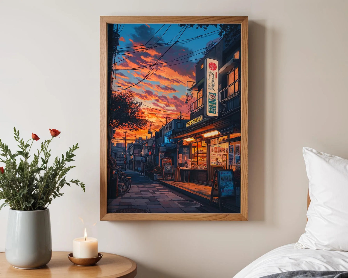 Anime Ramen Shop Gourmet Illustration Canvas Print City Street Scene Wall Poster for Modern Living Room Kitchen Home Decor Gifts Peaceful Pleasures Health and Wellness CT1241-2 40x50cm Unframed