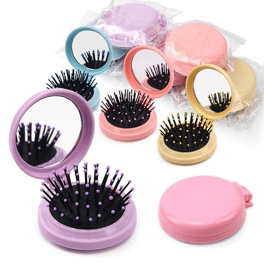 Portable Circular Pocket Comb with Mirror, Hair Styling, Folding Mirror Comb, Plastic Air Cushion Massage Comb, Flip Type Foldin Peaceful Pleasures Health and Wellness