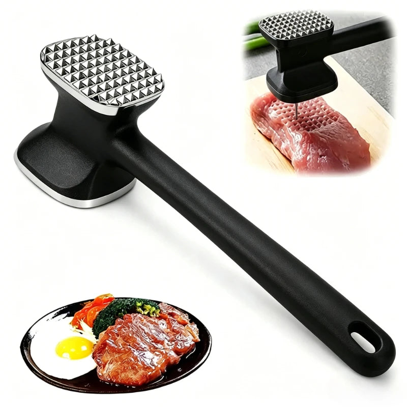Heavy Duty Stainless Steel Meat Tenderizer Hammer | Rubber Grip