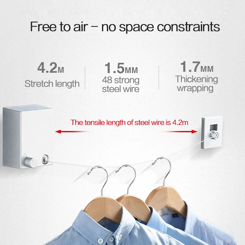 Retractable Clothesline Wall-Mounted Clothes Drying Rack