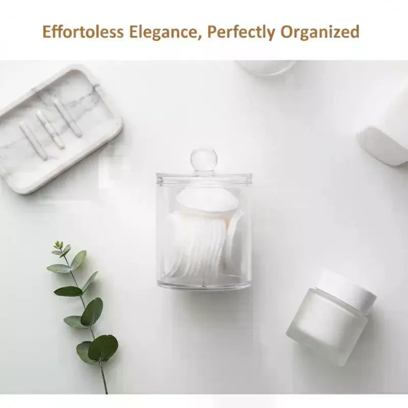 Round Acrylic Cotton Swab Box With Lid Dustproof Makeup Cotton Storage Toothpick Organizer Box Peaceful Pleasures Health and Wellness