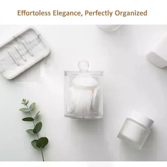 Round Acrylic Cotton Swab Box With Lid Dustproof Makeup Cotton Storage Toothpick Organizer Box Peaceful Pleasures Health and Wellness