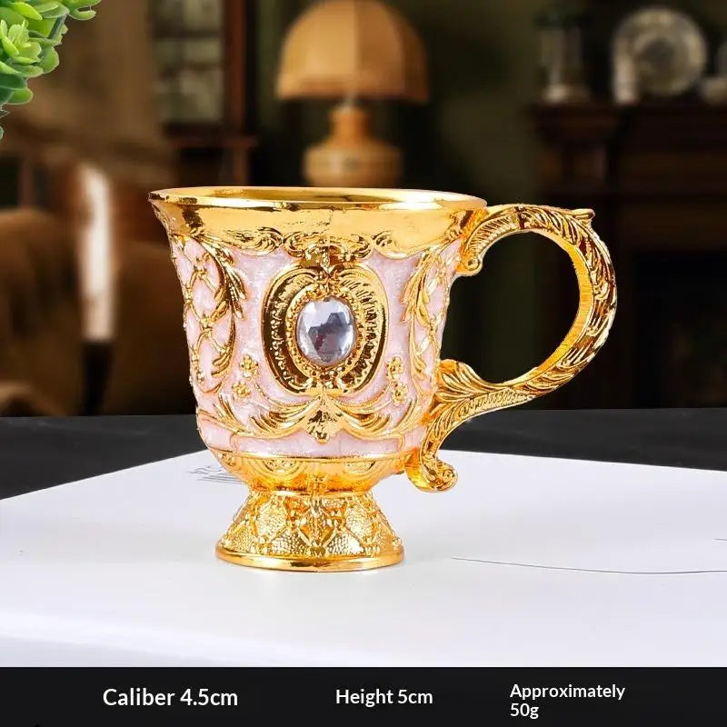 Vintage European Embossed Enamel Mini Goblet | Alloy Wine Cup