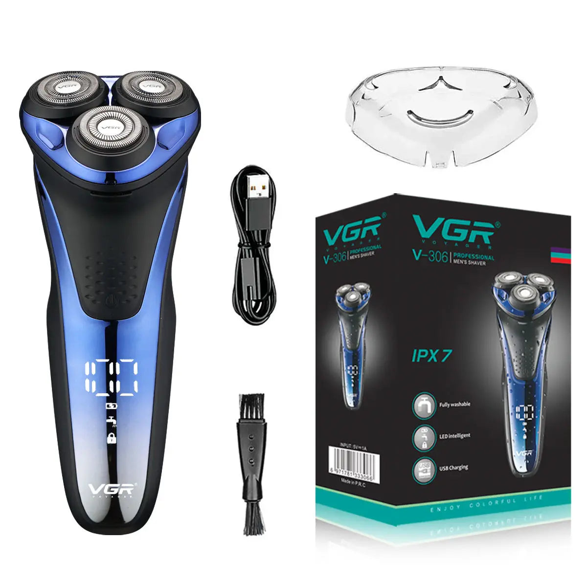 VGR Electric Shaver Professional Razor Waterproof Beard Trimmer Rotary 3D Floating Shaving Rechargeable Electric for Men V-306 Peaceful Pleasures Health and Wellness 306 usb