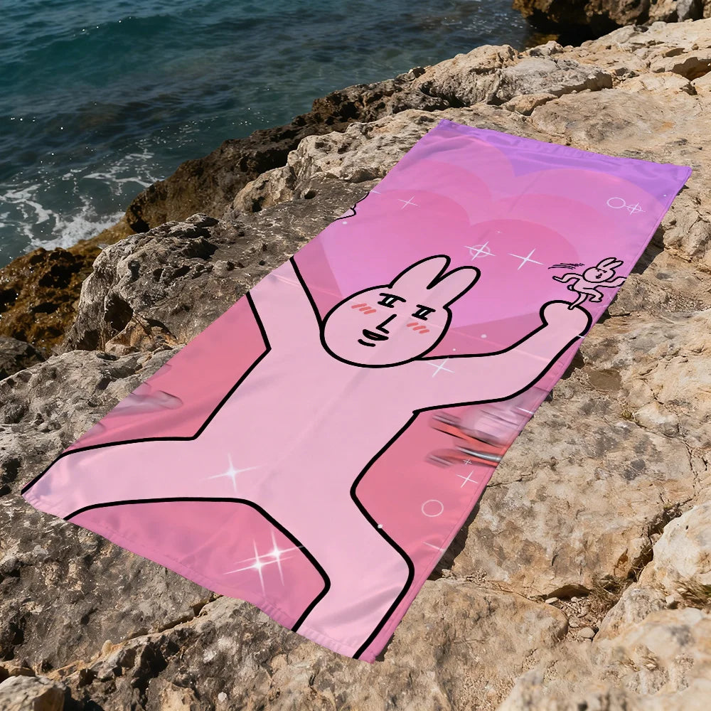 Pink Rabbit Quick-Dry Beach Towel | Soft Cartoon Pool Towel Quick-Dry Beach Towel Peaceful Pleasures Health and Wellness