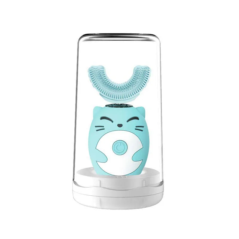 Cartoon Little Dinosaur U-Shaped Sonic Electric Toothbrush for Kids Three-Speed Adjustment Soft Food-Grade Silicone Peaceful Pleasures Health and Wellness Blue