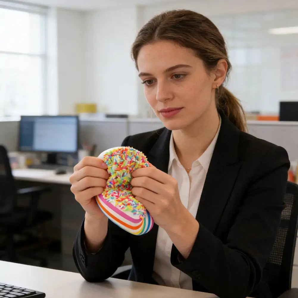 Rainbow Cake Squishy Toy – Slow Rise Stress Relief Squeeze