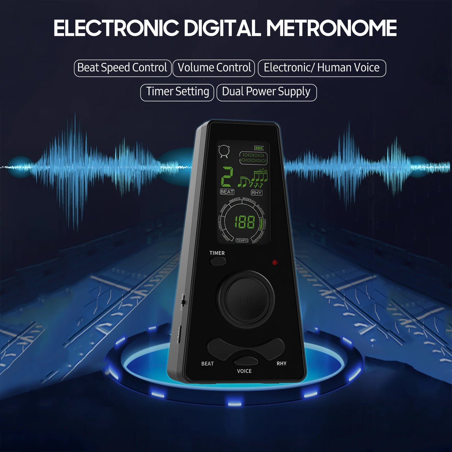 Universal Electronic Metronome Digital Timer Volume Beat Speed