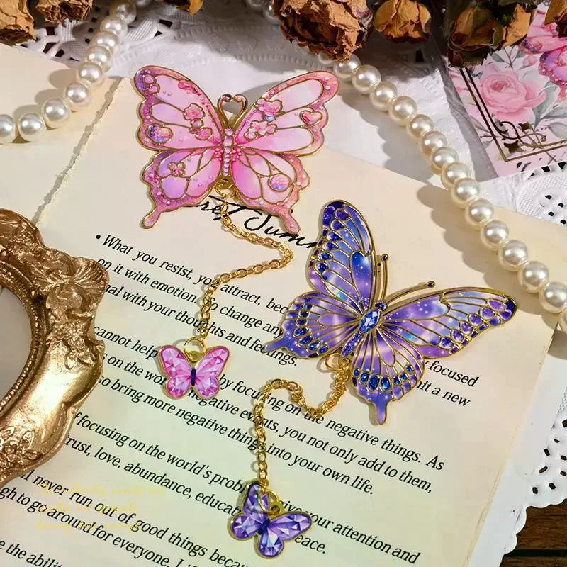Vintage Butterfly Metal Bookmark – Hollow Flower Fan Design