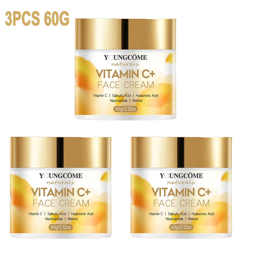 Vitamin C Face Cream Retinol Smooth Wrinkle Moisturizing Firming Hyaluronic Lightening Repairing Smooth Skincare Whitening Cream Peaceful Pleasures Health and Wellness 3pcs 60g