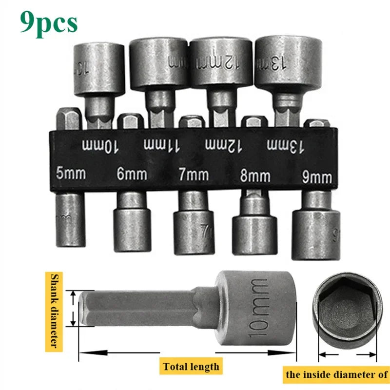 Hex Nut Driver Socket Set 9 or 14 Piece | 5–13mm CRV Bits Peaceful Pleasures Health and Wellness 9pcs