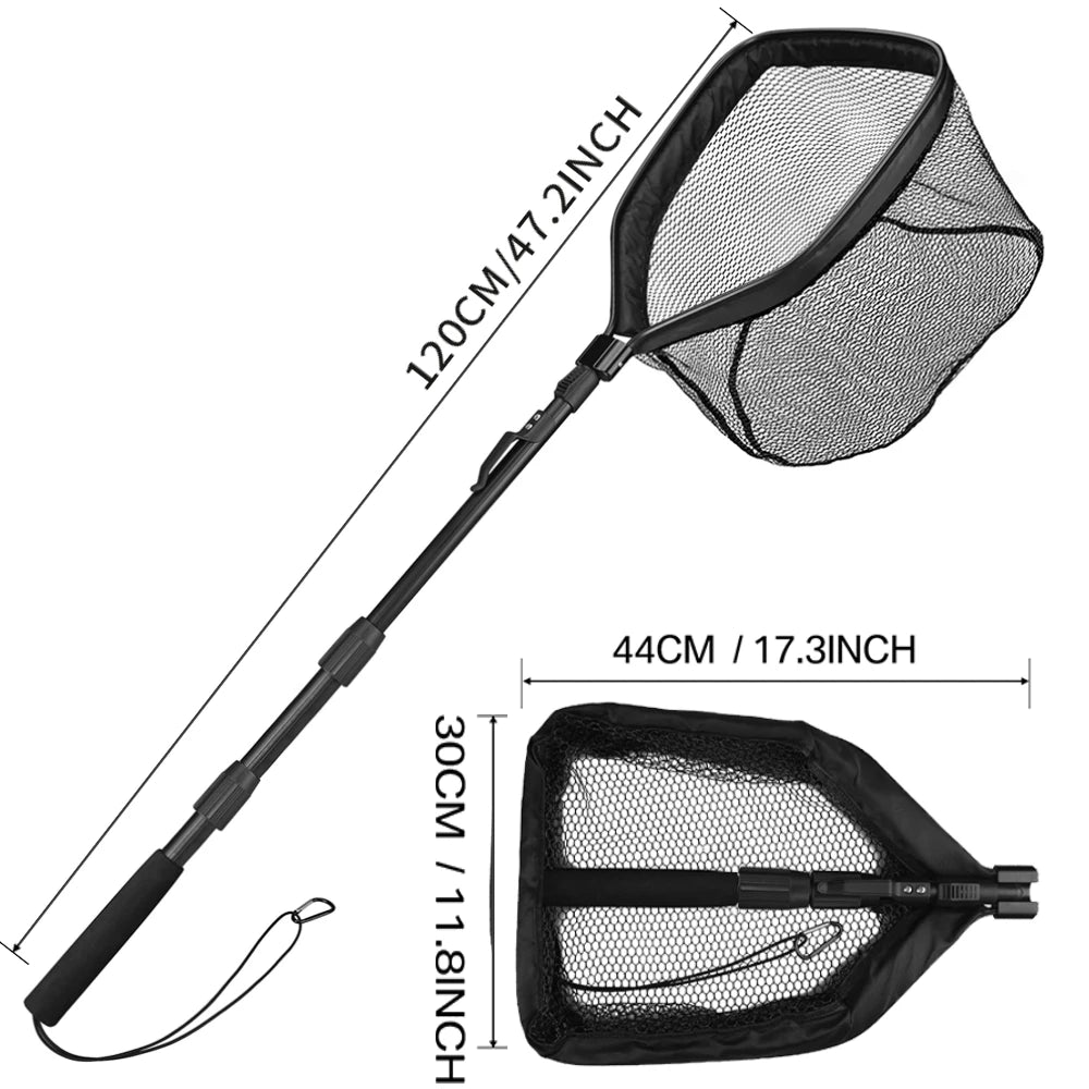 Folding Fishing Landing Net with Aluminum Telescoping Pole Handle Nylon Mesh Hoop 55cm 80cm 100cm Extend for Kids Adults Peaceful Pleasures Health and Wellness 120CM