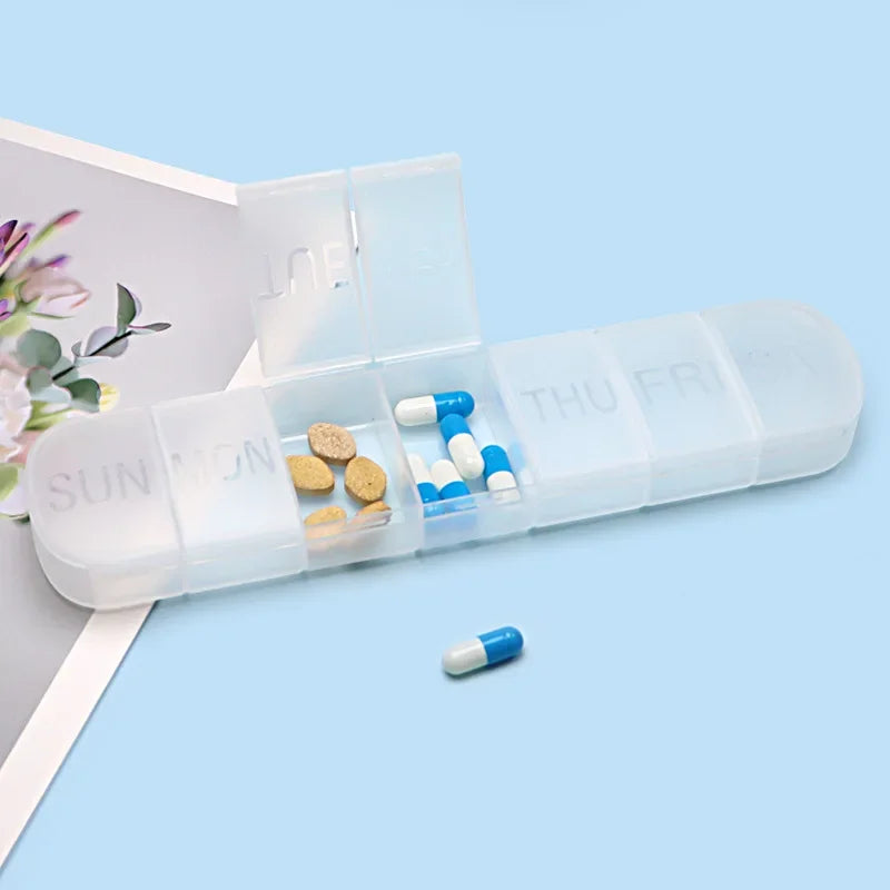 7-Day Weekly Pill Organizer | Mini Portable 7-Grid Pill Box