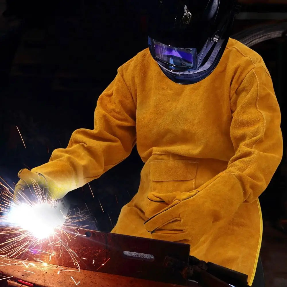 Cowhide Leather Welding Clothes Flame Retardant High Collar Welding Work Clothes Heat Resistant Long Sleeve Welding Suit Peaceful Pleasures Health and Wellness