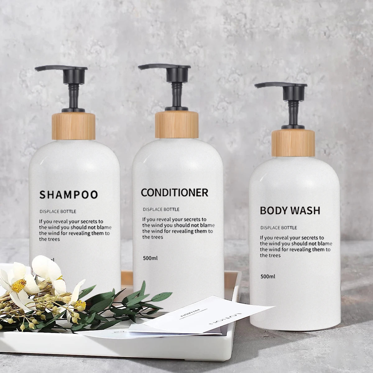 3 Pack Soap Dispenser Shampoo and Conditioner Dispenser Body Wash Shower Bottles Refillable Lotion Dispenser Bottle Peaceful Pleasures Health and Wellness