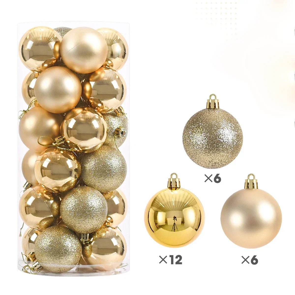 24Pcs 3/4/6CM Christmas Balls Big Ball Christmas Tree Pendant Ornaments for Party Decor 2025 New Year Navidad Gifts Accessory Peaceful Pleasures Health and Wellness Gold 6CM