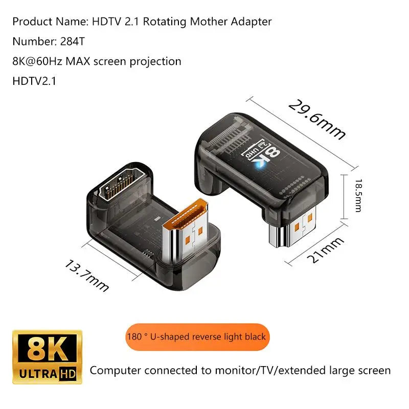HDMI 2.1 Male to Female Adapter 8K@60Hz – 90/270/360° Angle