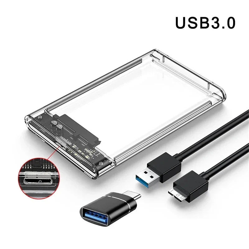 2.5 inch Hard Drive Enclosure USB 3.0/Type C to SATA III Clear External Hard Drive Case for 2.5 inch SATA SSD HDD Support UASP Peaceful Pleasures Health and Wellness Micro B-USB A OTG