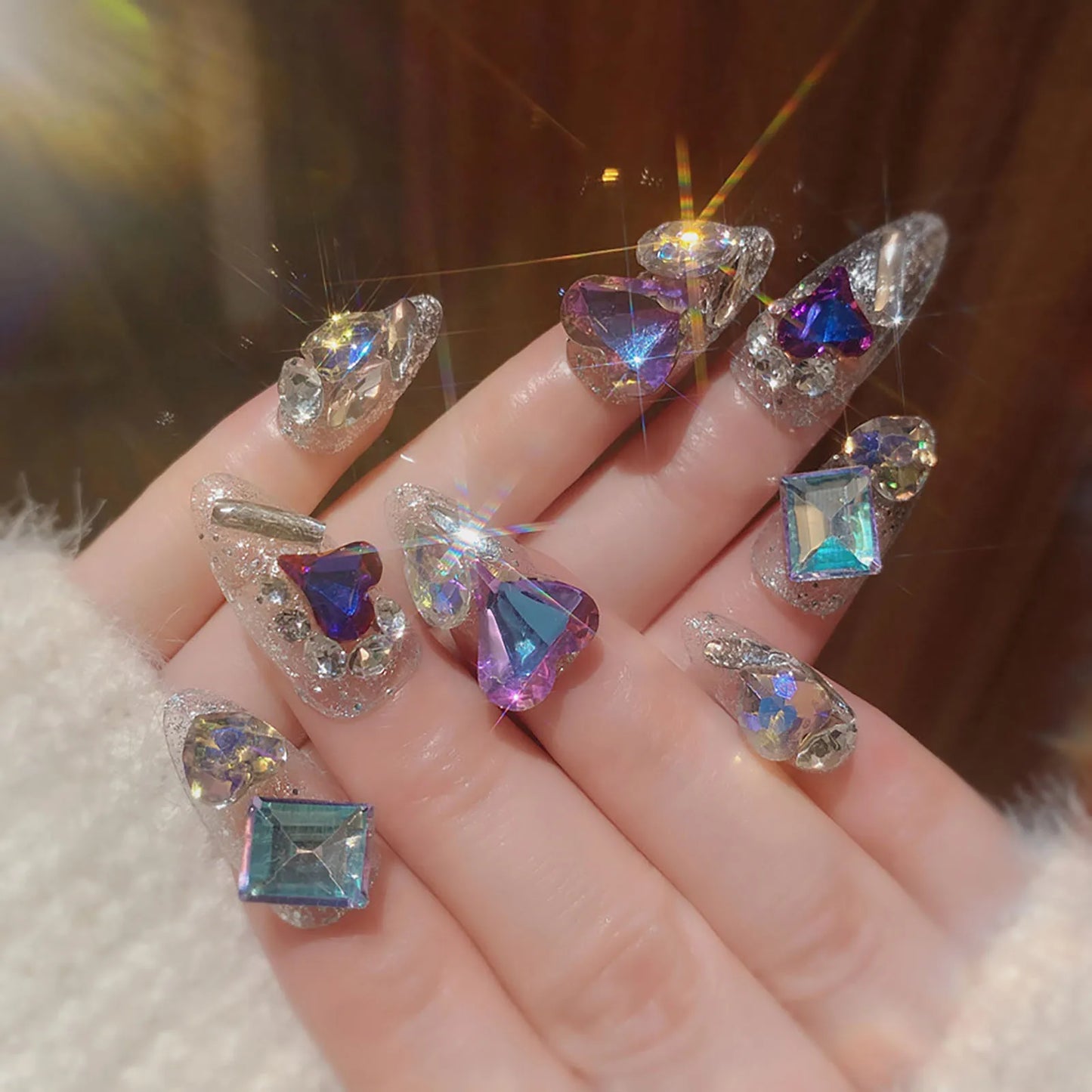 24pcs New Year Heavy Metal Press on Nails Chinese Bride Wedding Fake Nails Full Cover Wearable Shiny Large Crystal False Nails Peaceful Pleasures Health and Wellness style 9